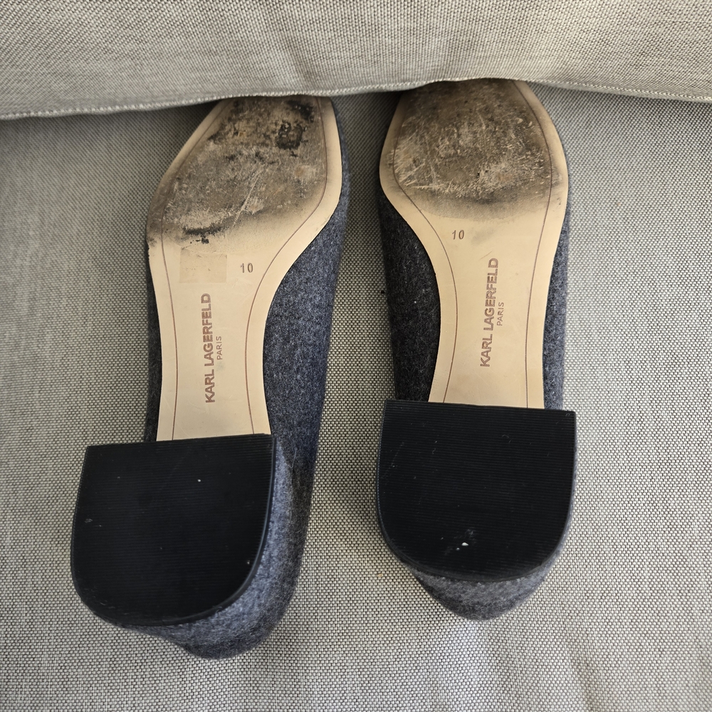 Karl Lagerfeld Paris Cindy Gray & Black Wool Block Heel Shoes Size 10 - Picture 8 of 10